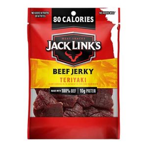 Jack Link's Teriyaki Beef Jerky package, made with 100% beef and marinated in authentic teriyaki sauce.