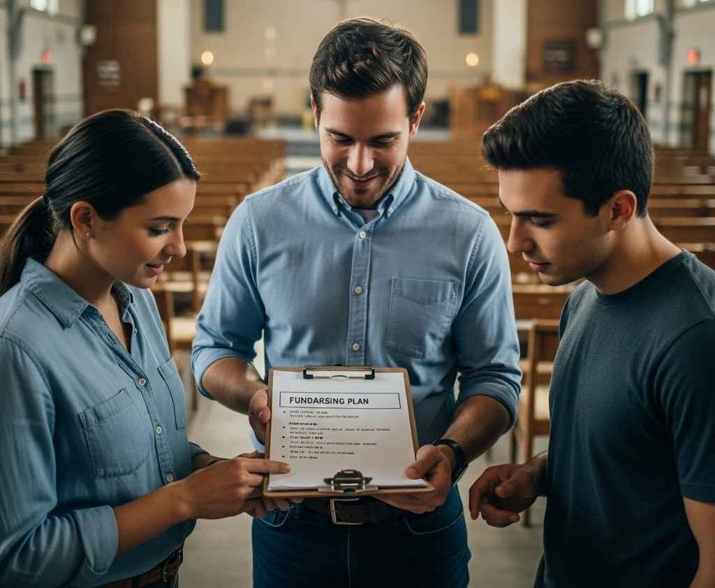 Church leaders thoughtfully planning a youth fundraising approach that fits their congregation and community.