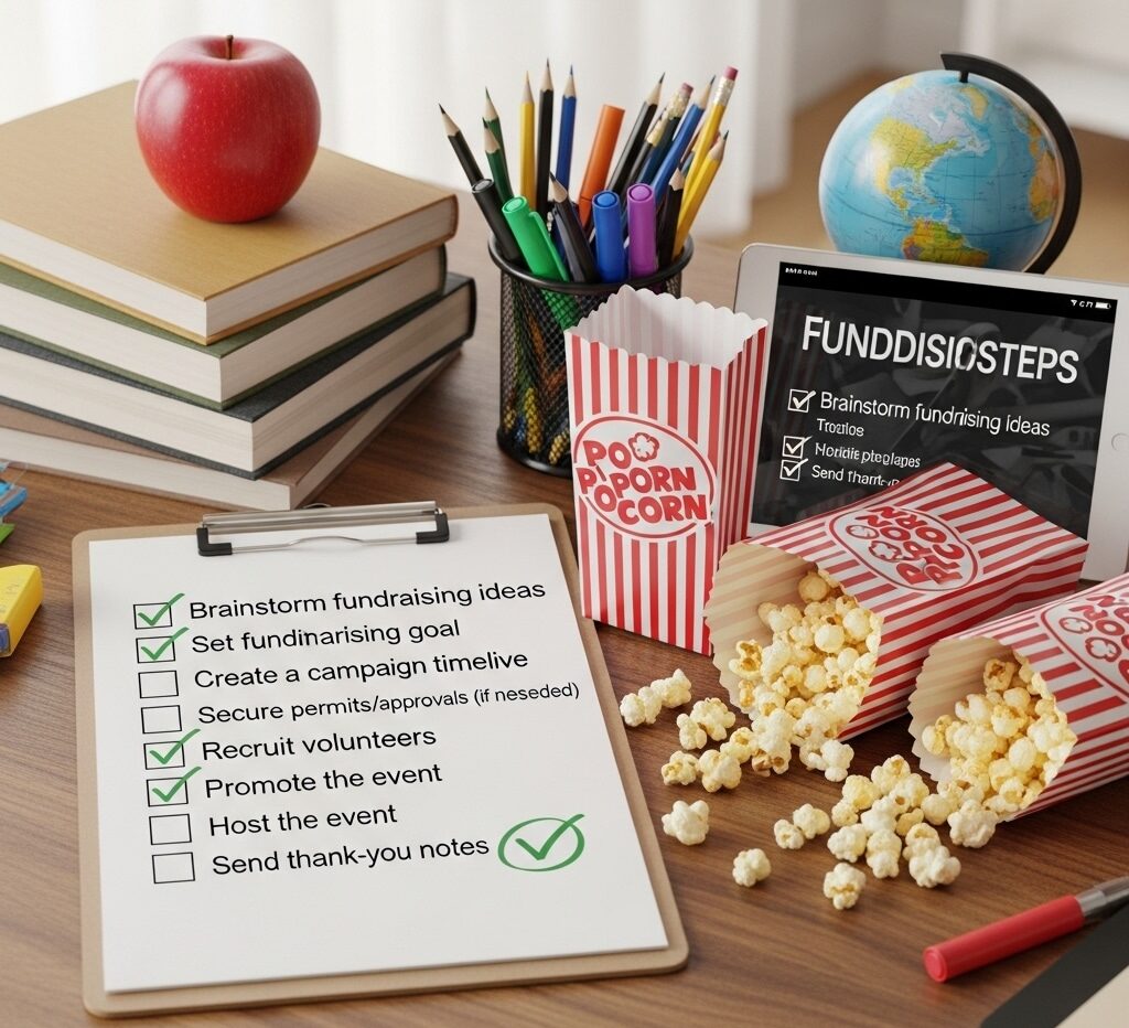 Step-by-step Kernels Popcorn fundraiser implementation checklist for PTA and school leaders