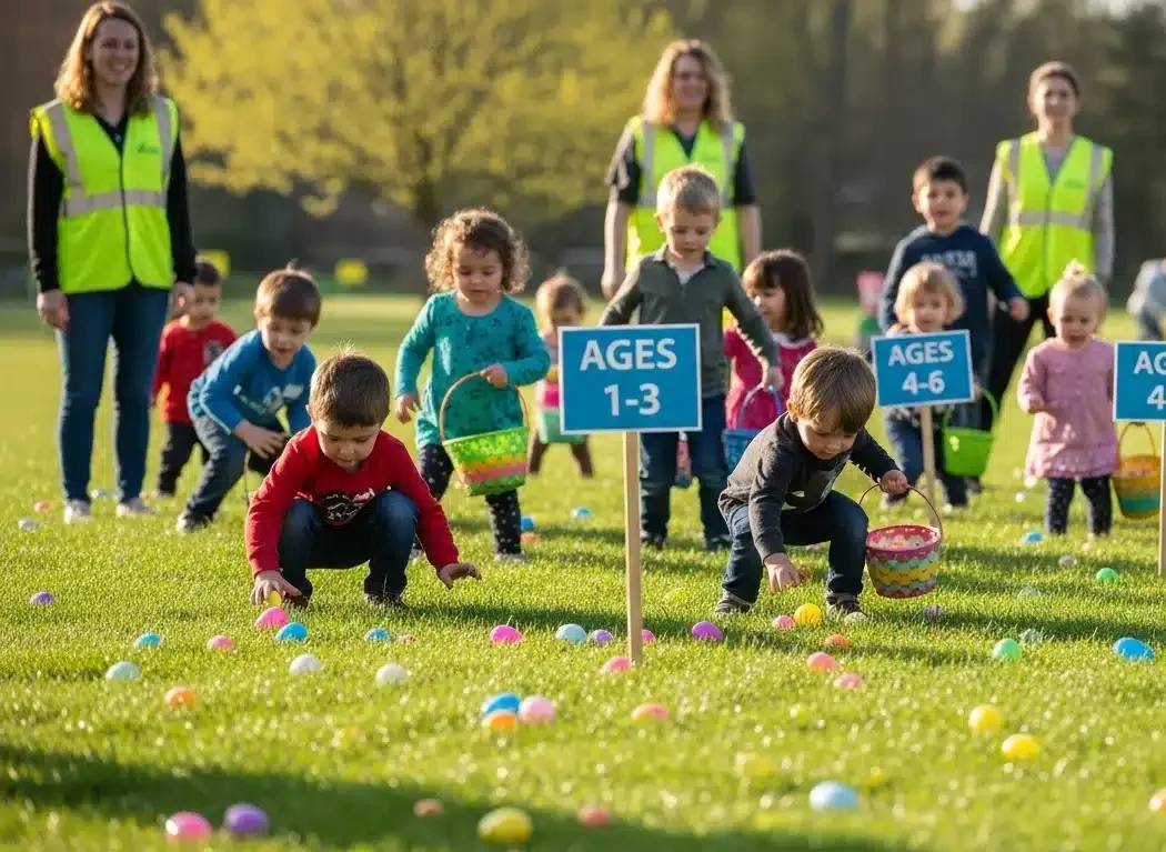 Children taking part in a school Easter egg hunt fundraiser