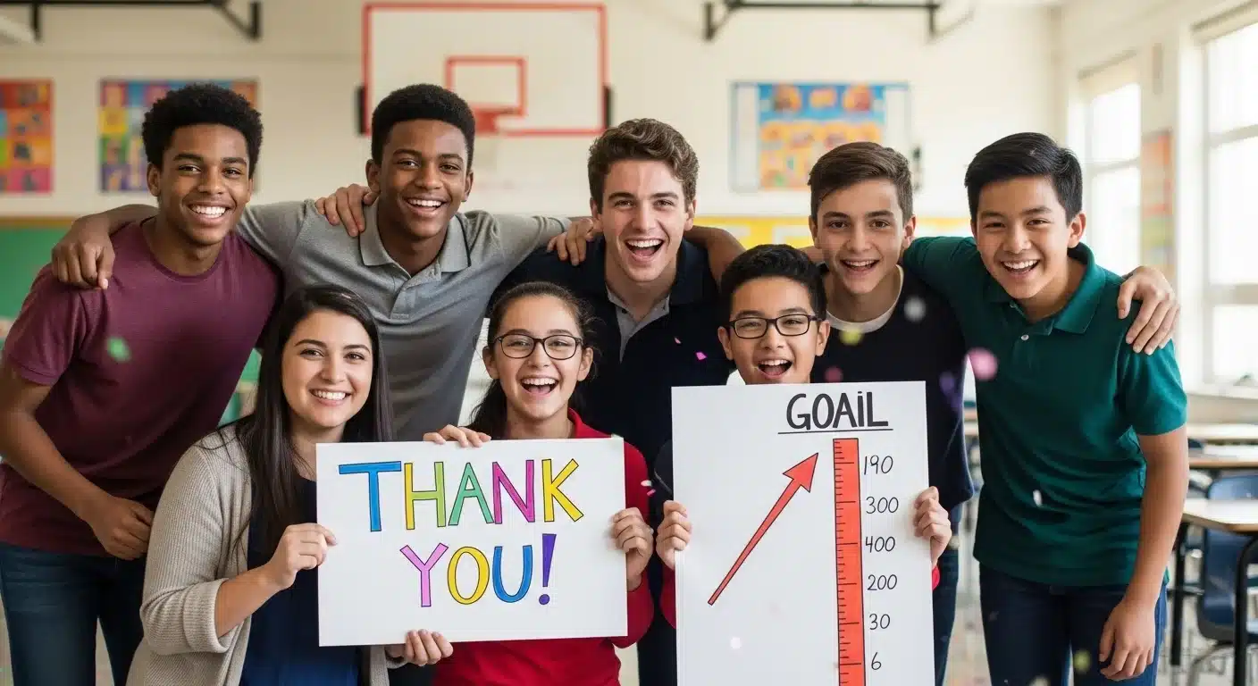 School fundraising team celebrating a successful catalog fundraiser