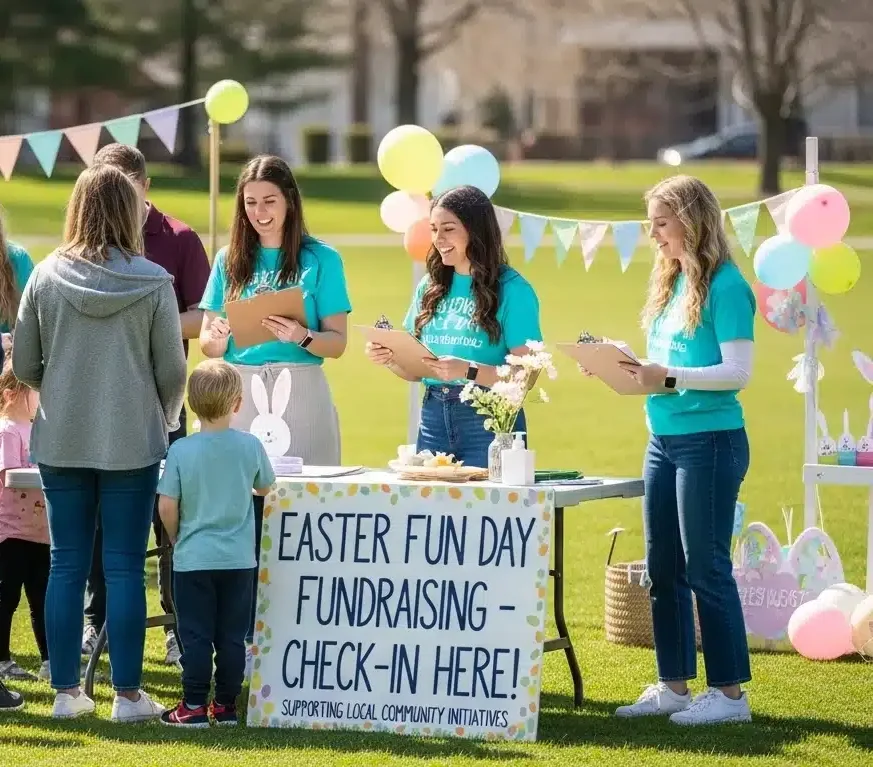 Easter fundraising planning timeline and checklist laid out on a table