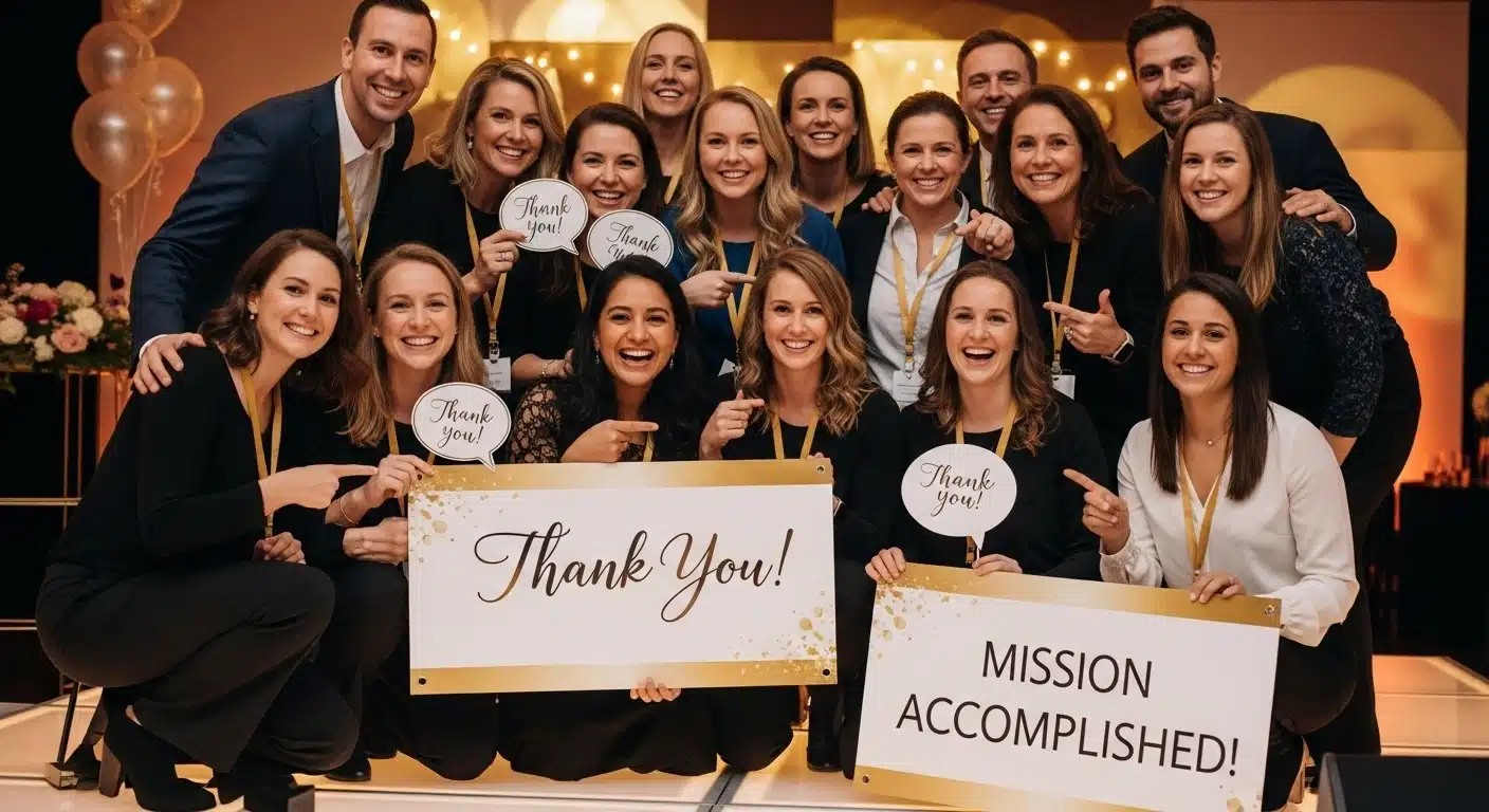 Fundraising gala organizers celebrating a successful charity event