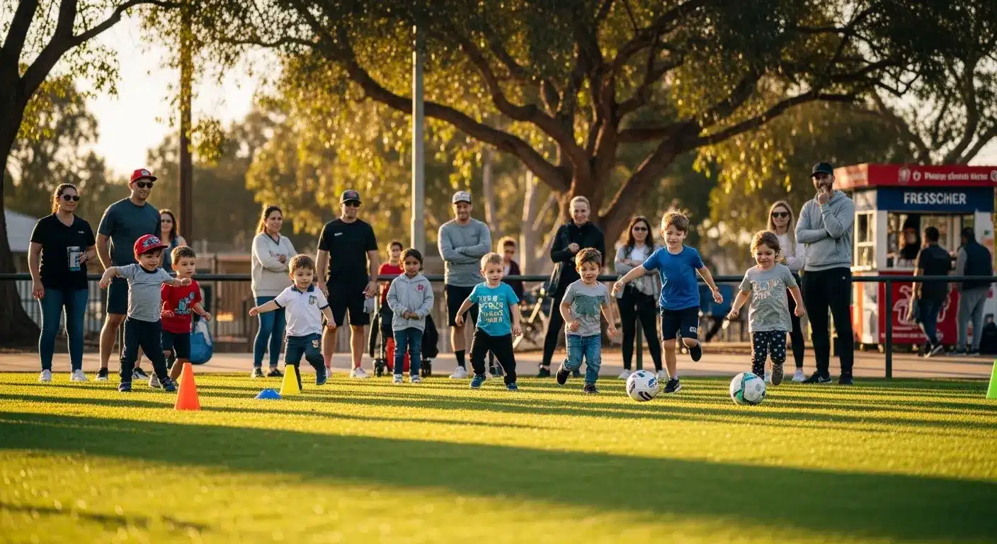 Youth sports community event with players and families