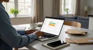 Parent managing PTO fundraiser online in a clean and organized home workspace