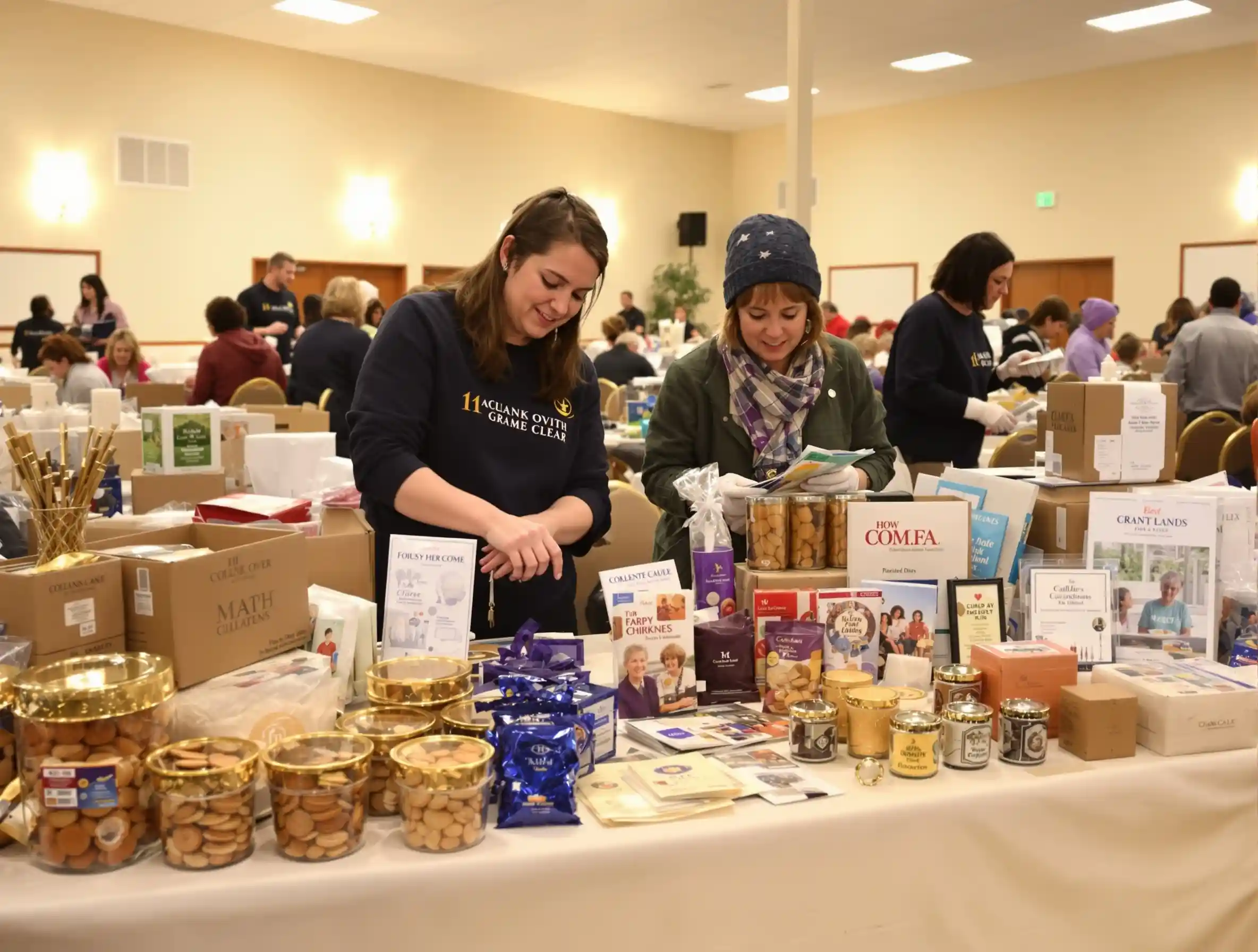 Church fundraising volunteers organizing a community event