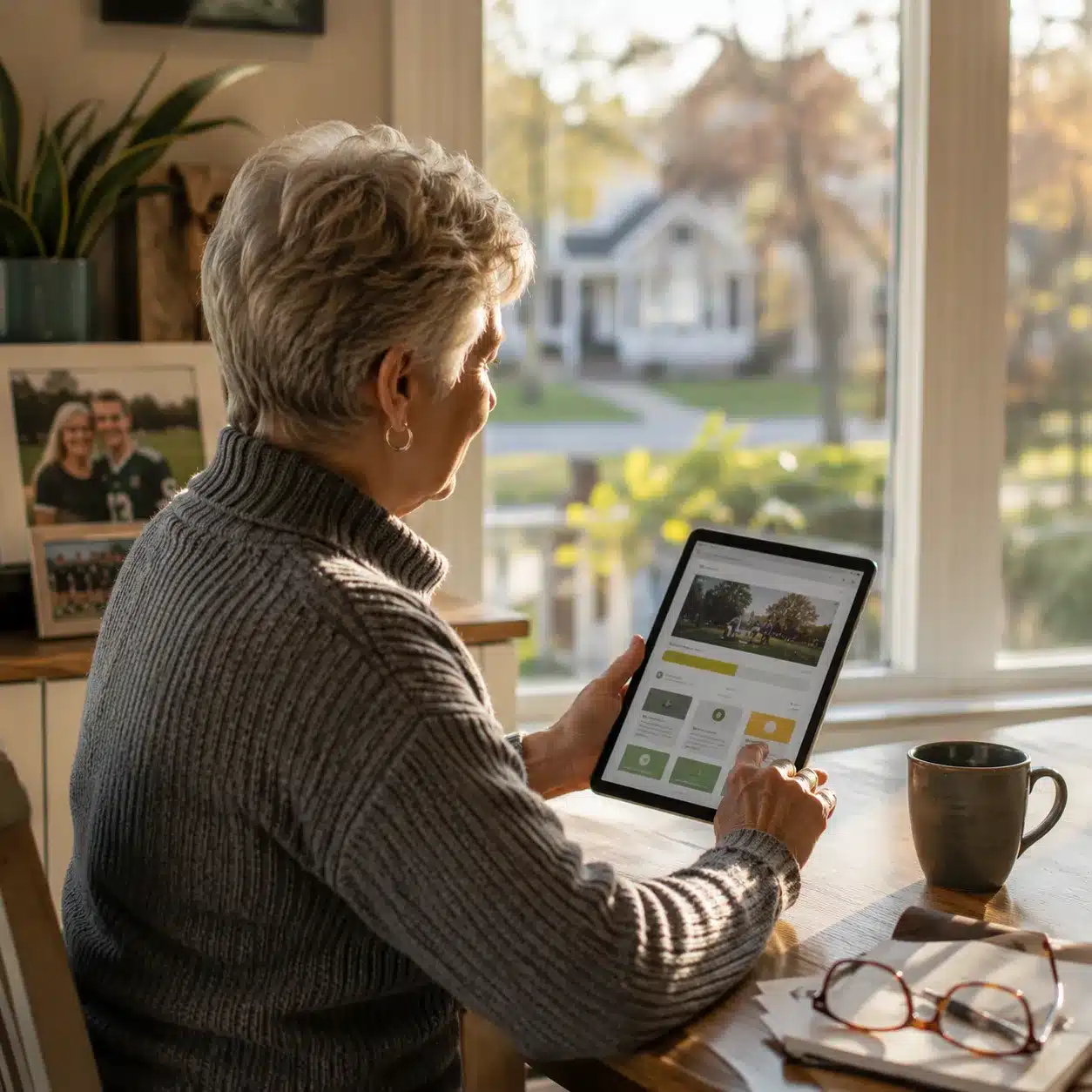 Remote family supporter participating online in a local community fundraising campaign from home.