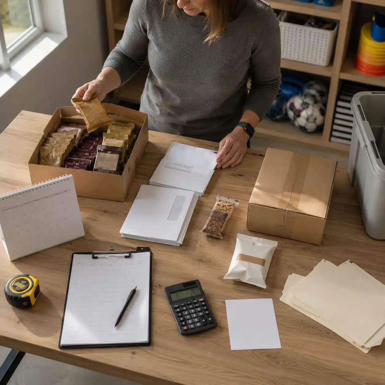 Fundraising coordinator comparing product formats, packaging, and storage needs before choosing a campaign.