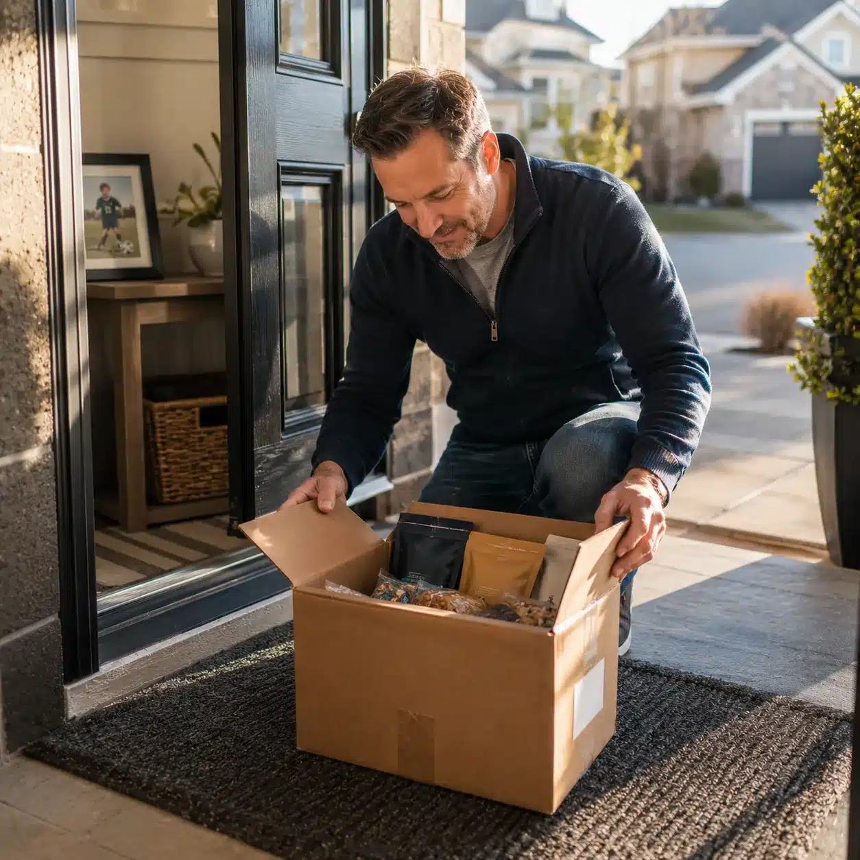 Remote supporter receiving a ship-to-home fundraising order outside their home.