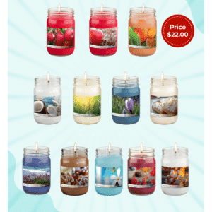 Earth Candles Heritage collection – all-natural wax candles in decorative mason jars, available in 12 scents